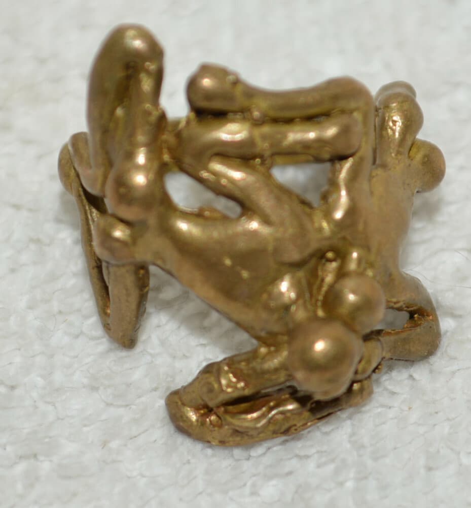 vintage MCM Brutalist Brass Ring NUDE people sex very cool unique erotic art