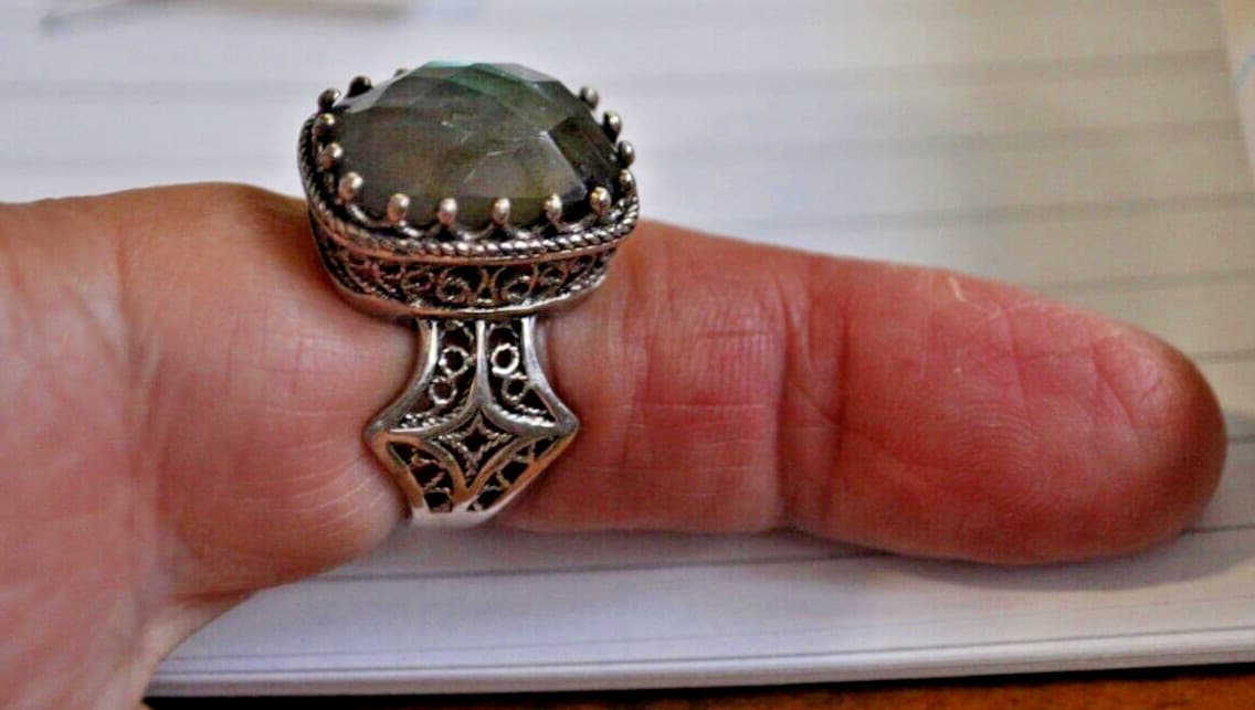 Amazing DGS Turkey 925 Sterling Silver Filigree Ring size 7.5 maybe labordite