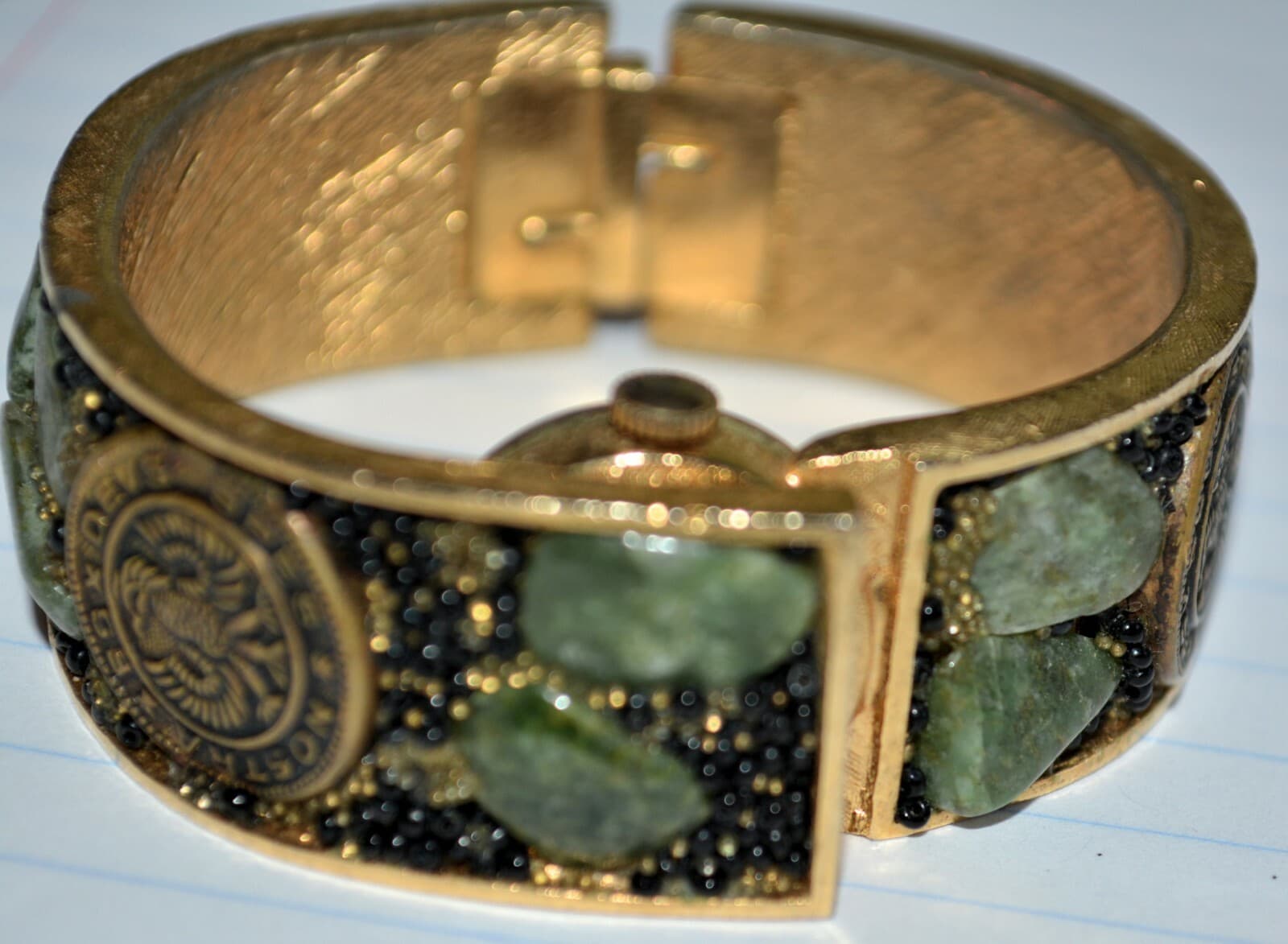 VINTAGE RETRO "NORMAN DELUXE" JEWELED BEADED SWISS BRACELET WATCH WORKING