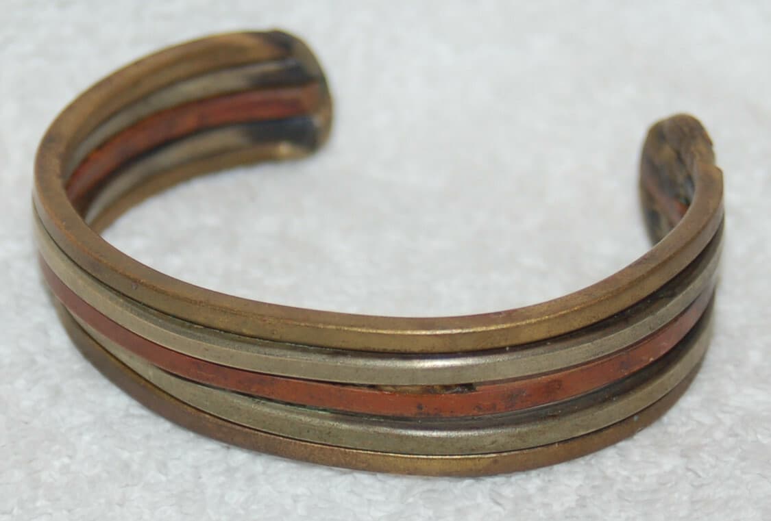 Vintage Brass Brutalist Modernist copper ART Cuff Bracelet mixed metals