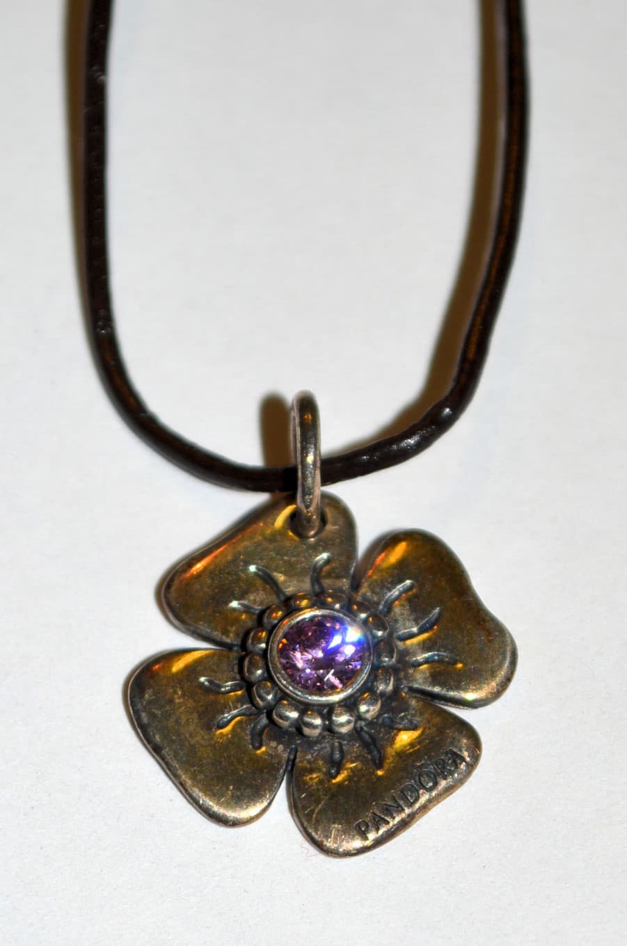PANDORA LEATHER DAISY flower bracelet 925 DANGLE CHARM