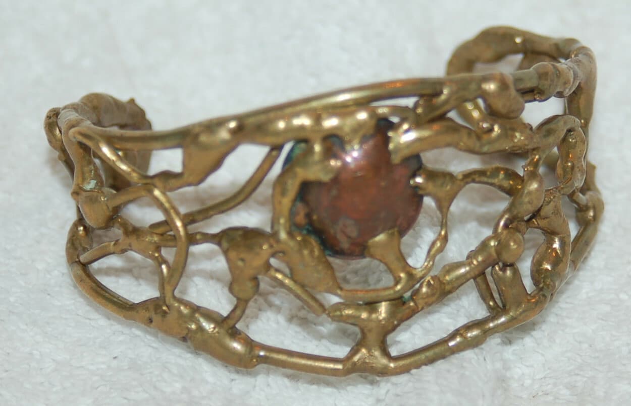 Vintage Brass Brutalist Modernist copper ART wide Cuff Bracelet mixed metals