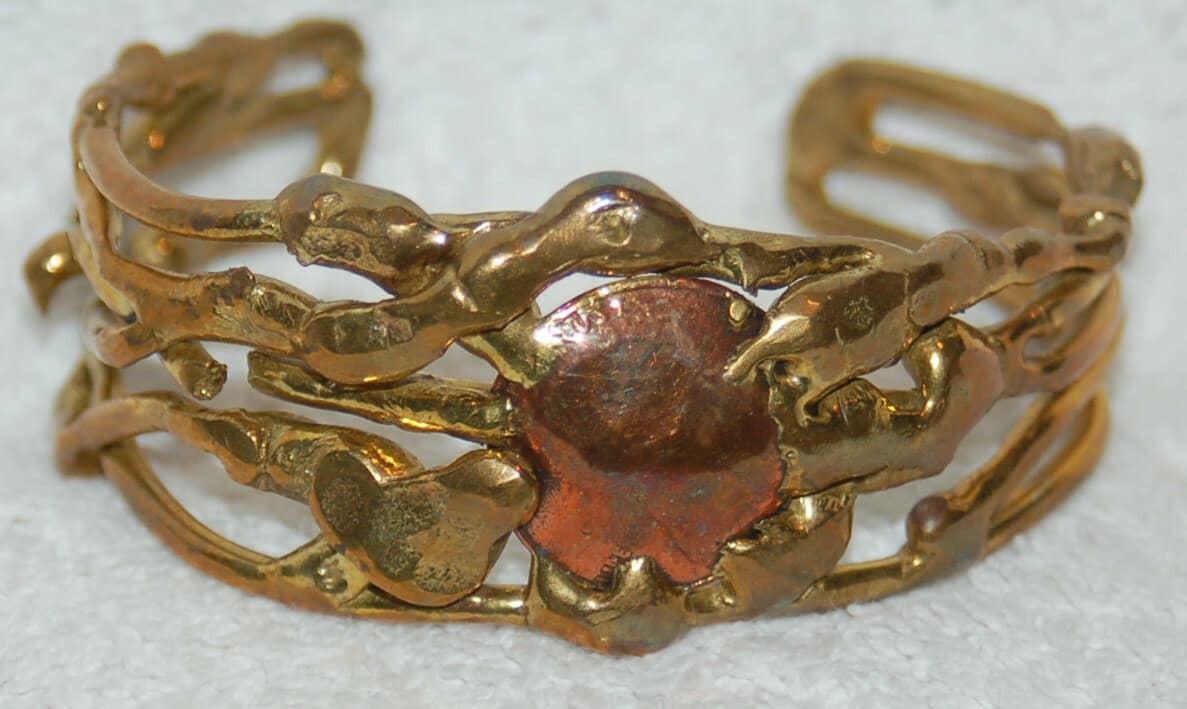 Vintage Brass Brutalist Modernist copper Cuff Bracelet mixed metals ART MODERNE
