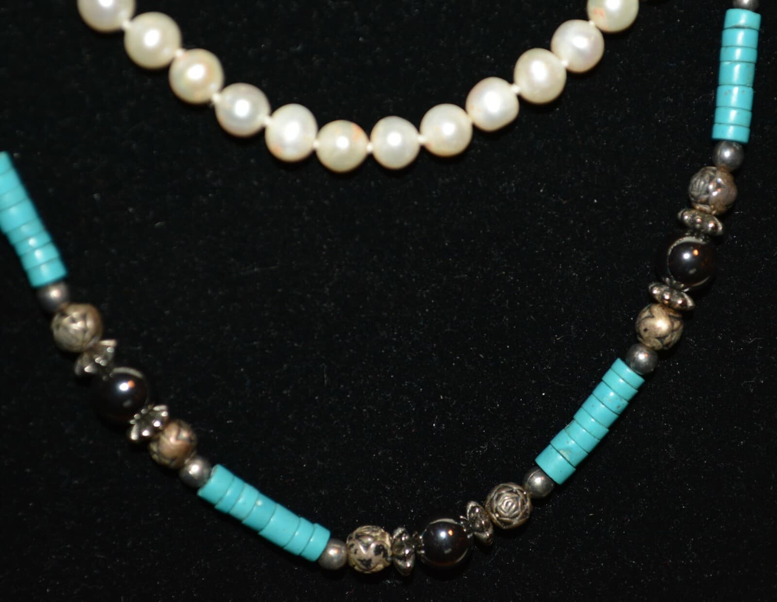 liquid silver turquoise sterling pearl necklace lot of 2 necklaces