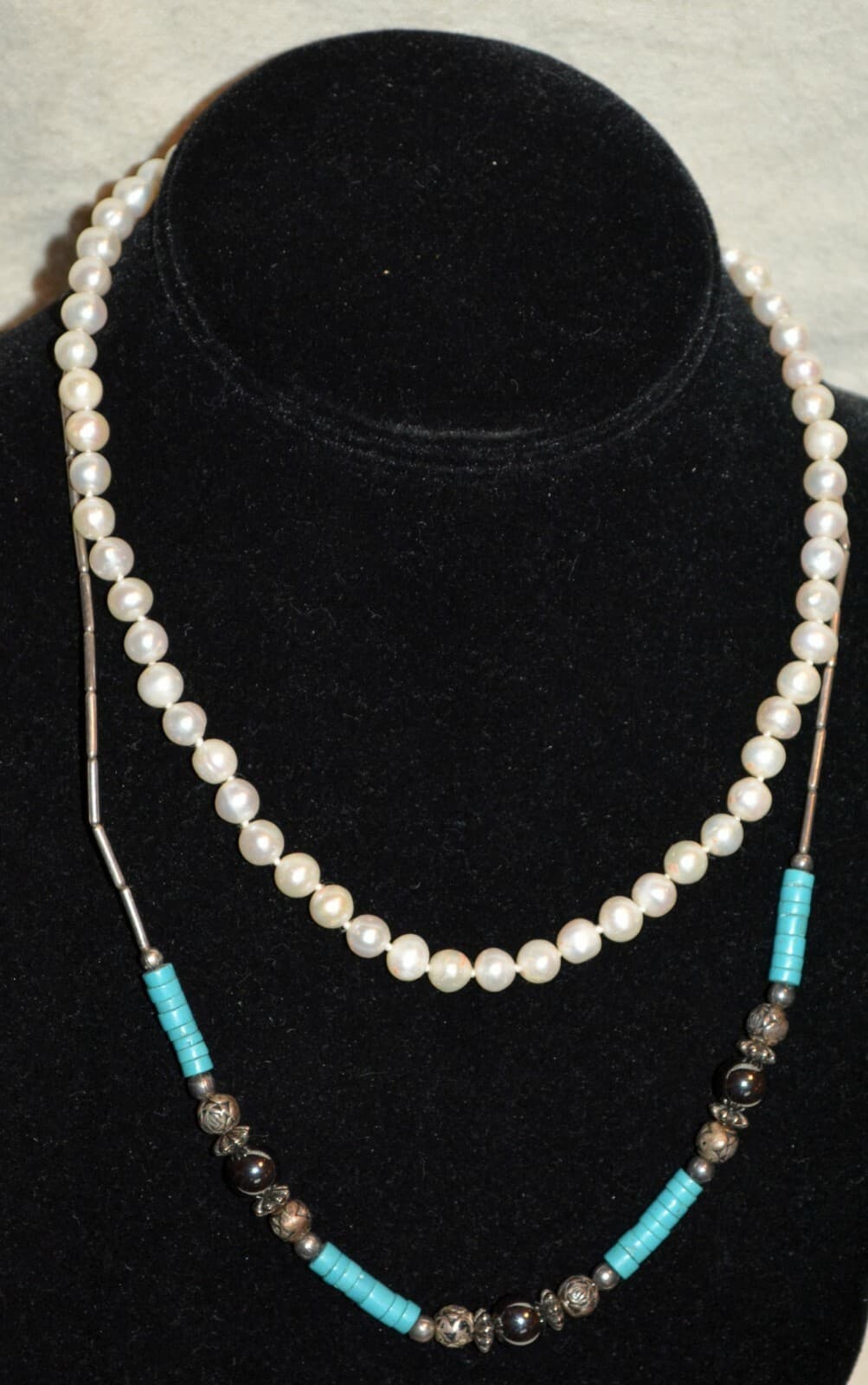 liquid silver turquoise sterling pearl necklace lot of 2 necklaces