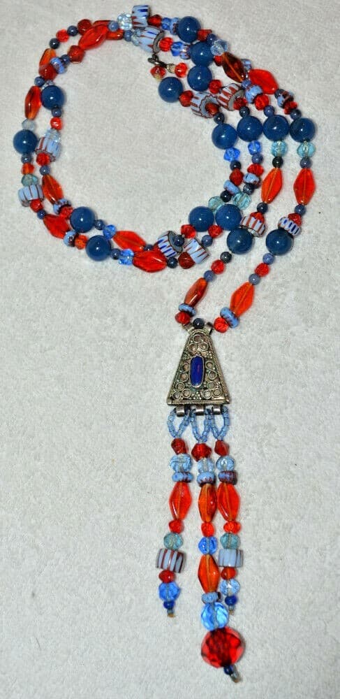 Vintage Necklace Lapis sterling Silver Metal Beads Czech glass one of a kind