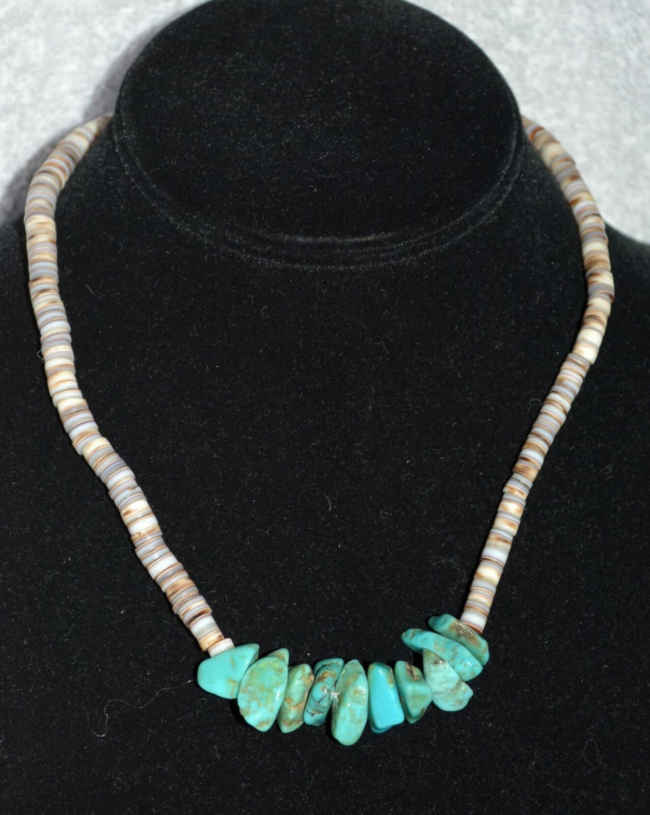 VINTAGE ESTATE PUKA SHELL NECKLACE HAWAII TURQUOISE STERLING 16" heishi PRETTY