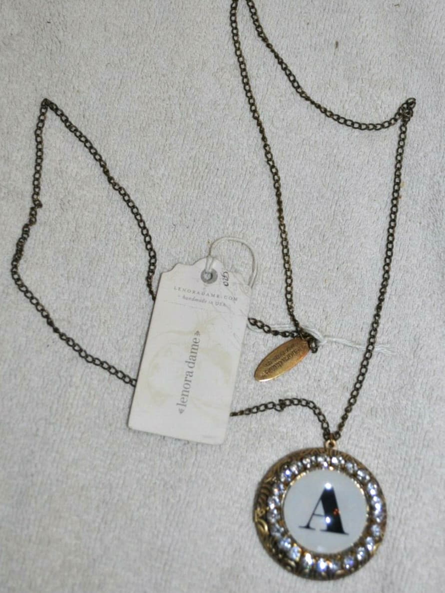 NEW NWT Lenora Dame Locket Necklace A Initial Anthropologie Clear Rhinestone