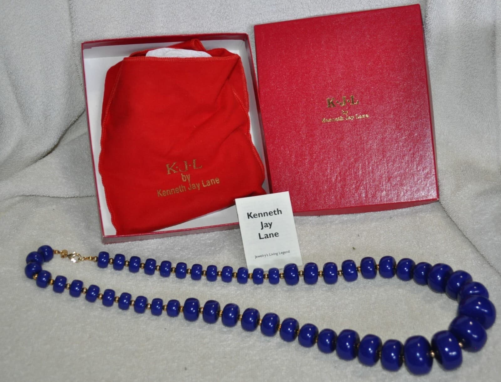Kenneth Jay Lane KJL Blue Round Disc Graduated Necklace original box