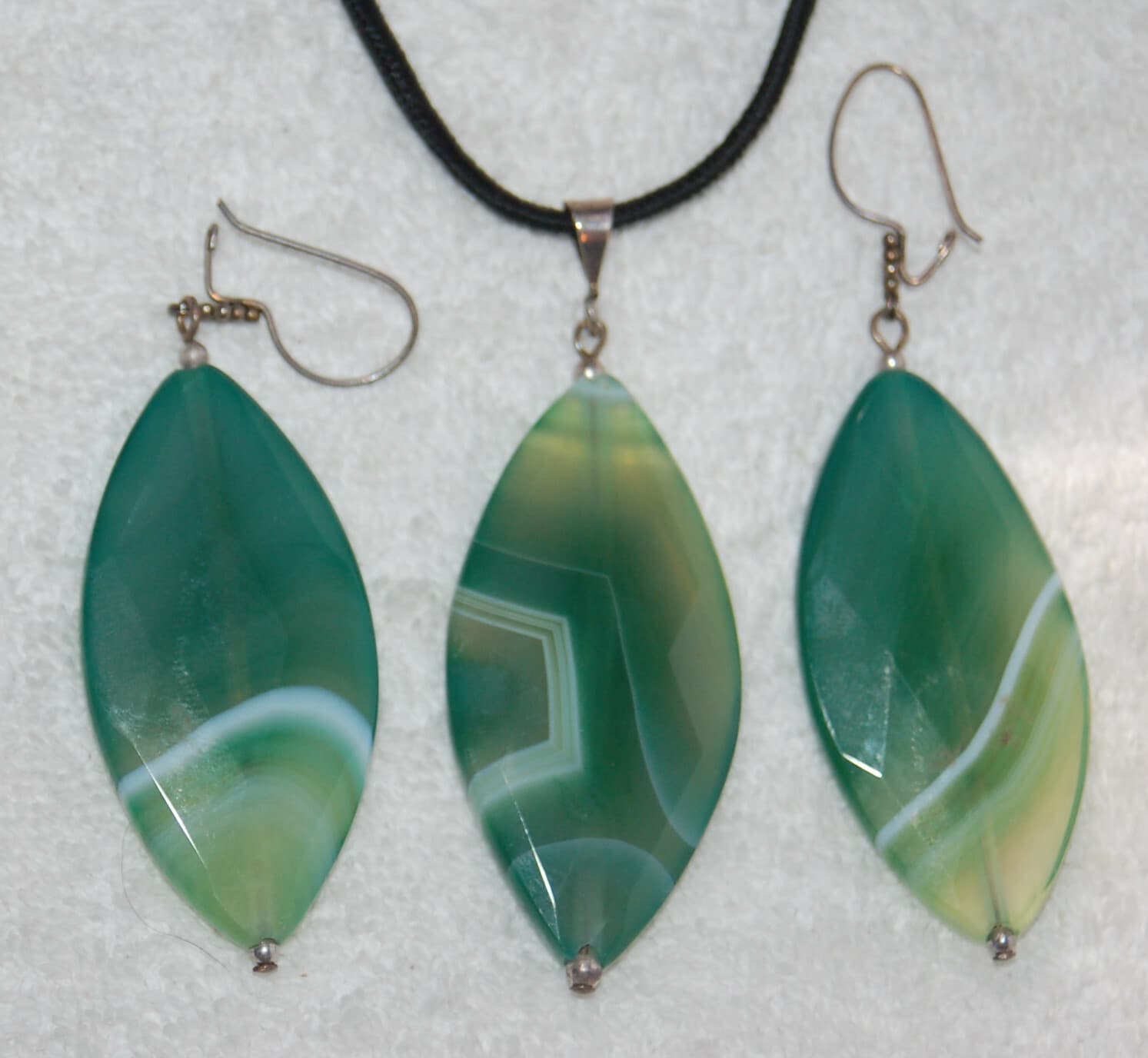 Green quartz organic genuine Gemstone Sterling Silver Necklace Earrings Set