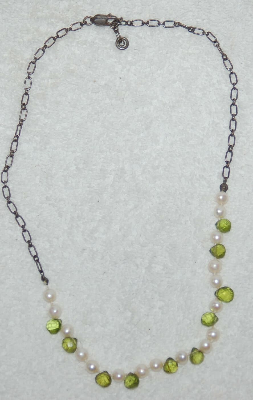 sterling silver genuine REAL Pearl Necklace Peridot Briolette necklace PRETTY
