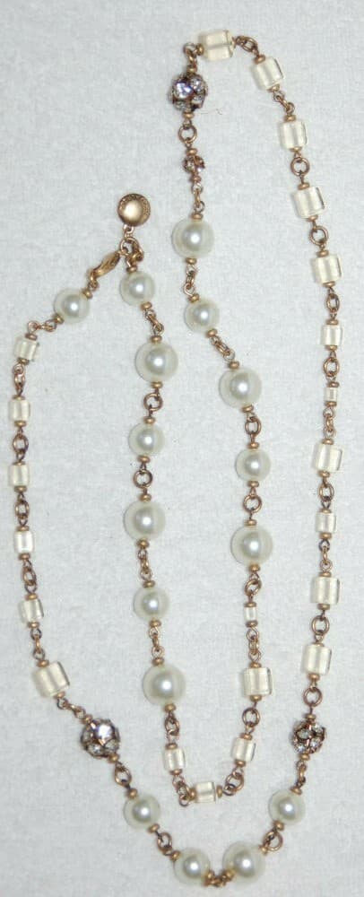 VINTAGE Tommy Hilfiger PEARL CLEAR CRYSTAL NECKLACE elegant LONG 32"