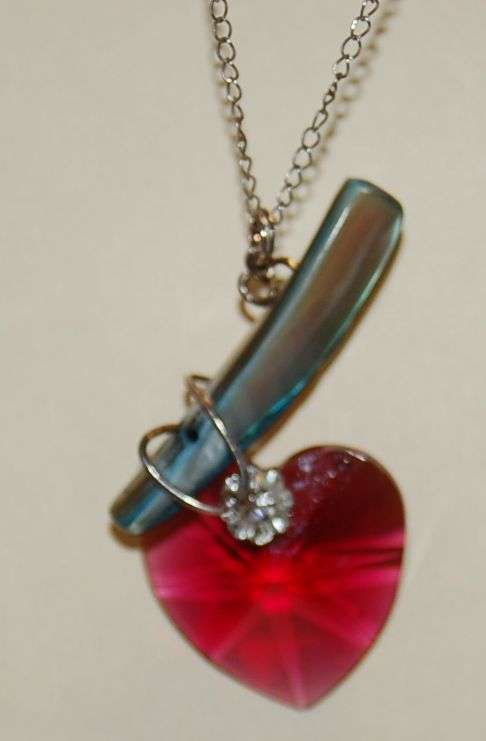 Red Swarovski Crystal Heart Sterling Silver Chain Necklace custom made UNIQUE