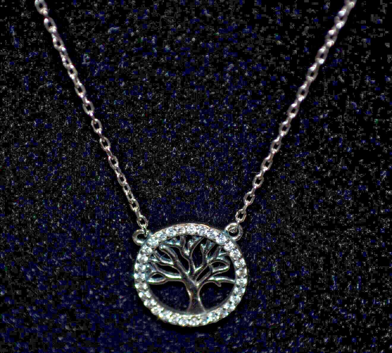 925 Sterling Silver Cubic Zirconia CZ Tree of Life 18 inch earth