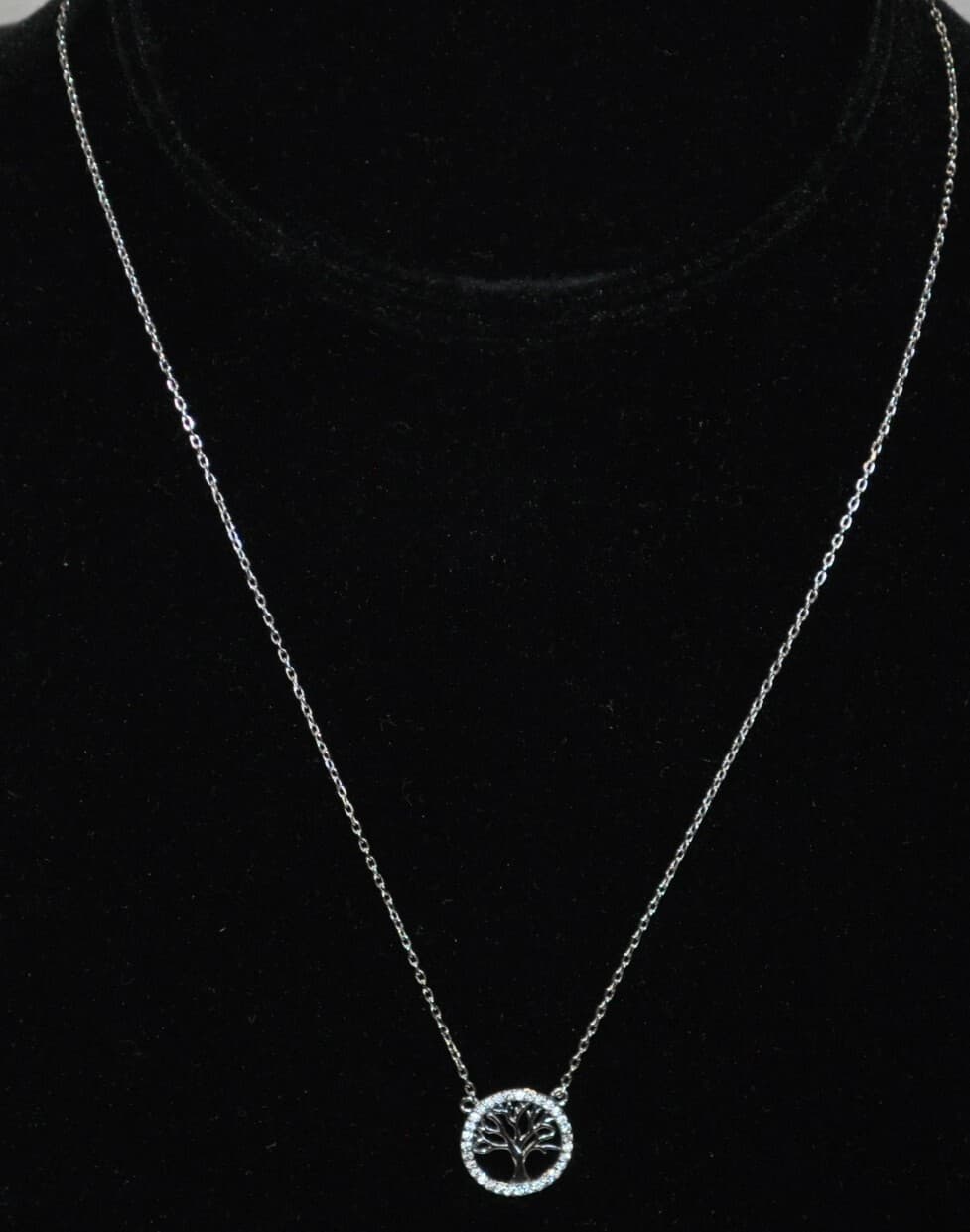 925 Sterling Silver Cubic Zirconia CZ Tree of Life 18 inch earth