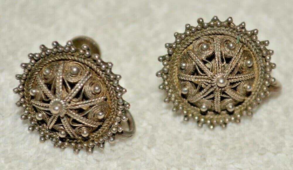 Spun sterling Silver Artisan Screw back Earrings Open Filigree
