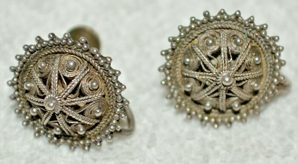 Spun sterling Silver Artisan Screw back Earrings Open Filigree