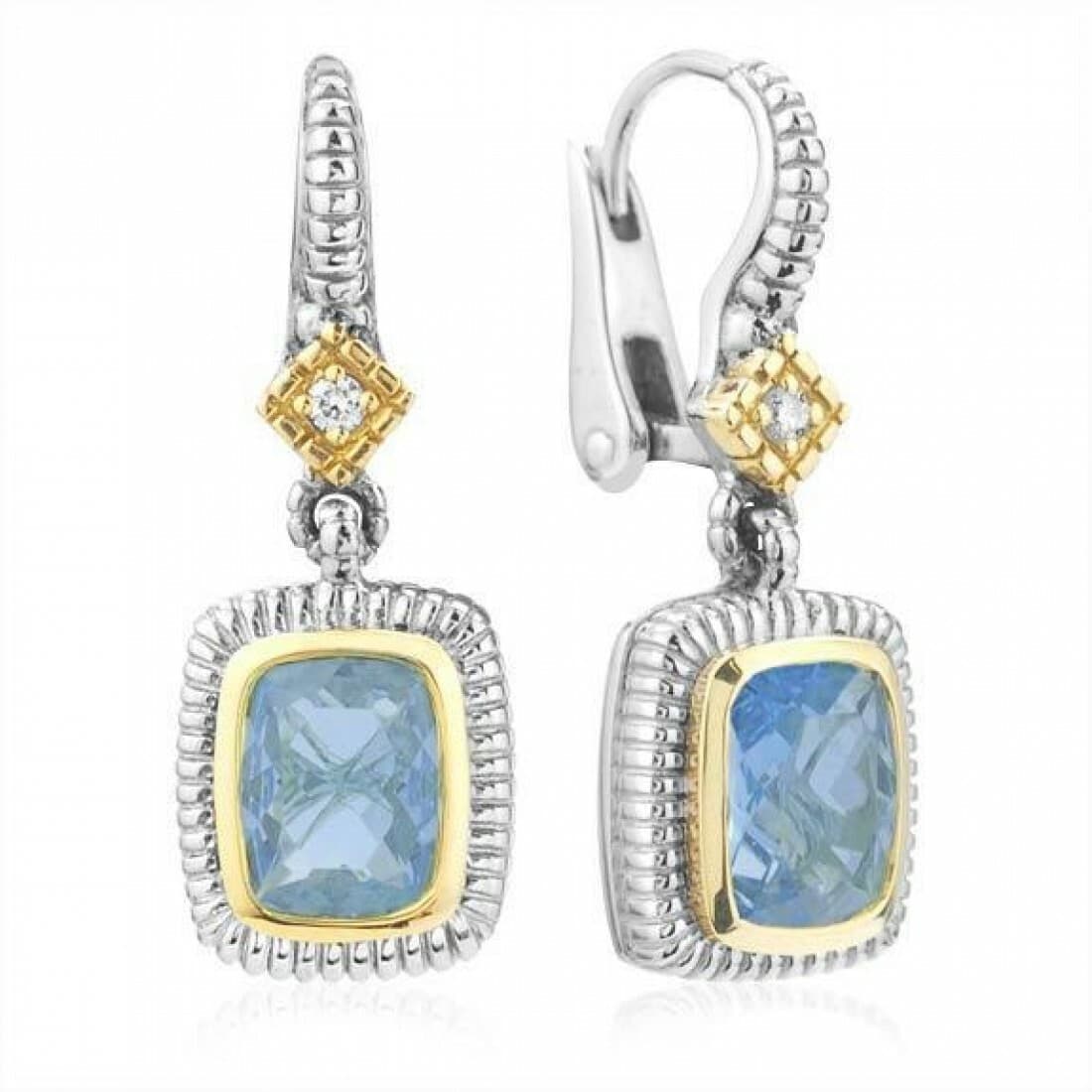 JUDITH RIPKA TWO EARRINGS BLUE TOPAZ diamond STERLING 18K gold