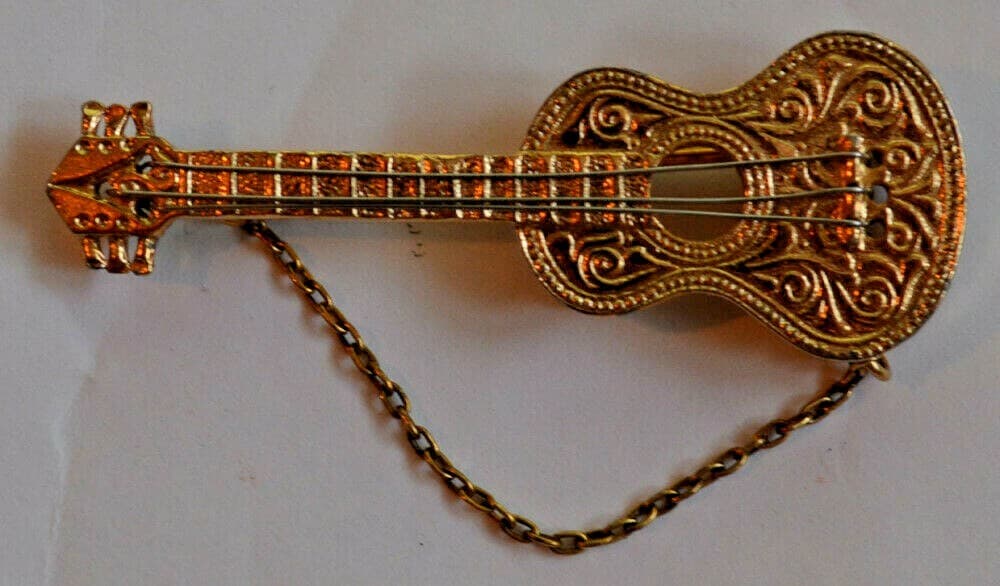 Vintage NAPIER GUITAR ORNATE PIN BROOCH