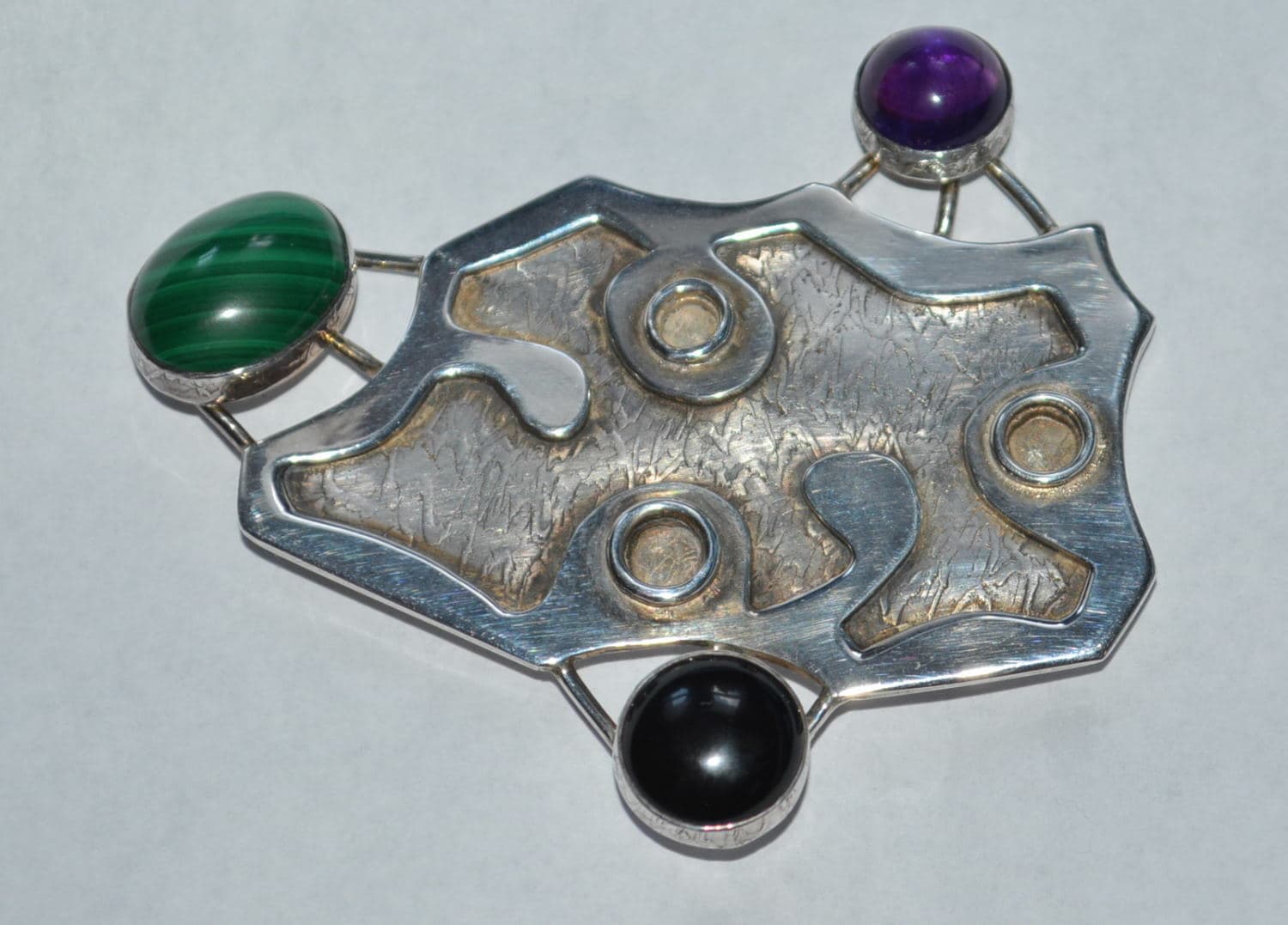 signed patricia moderne Onyx Lapis Malachite Sterling Silver pin brooch 25 grams