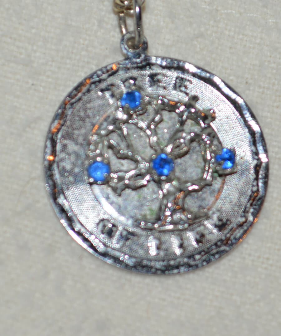 Vintage Signed 925 Sterling Silver blue stones Tree of Life Charm Pendant