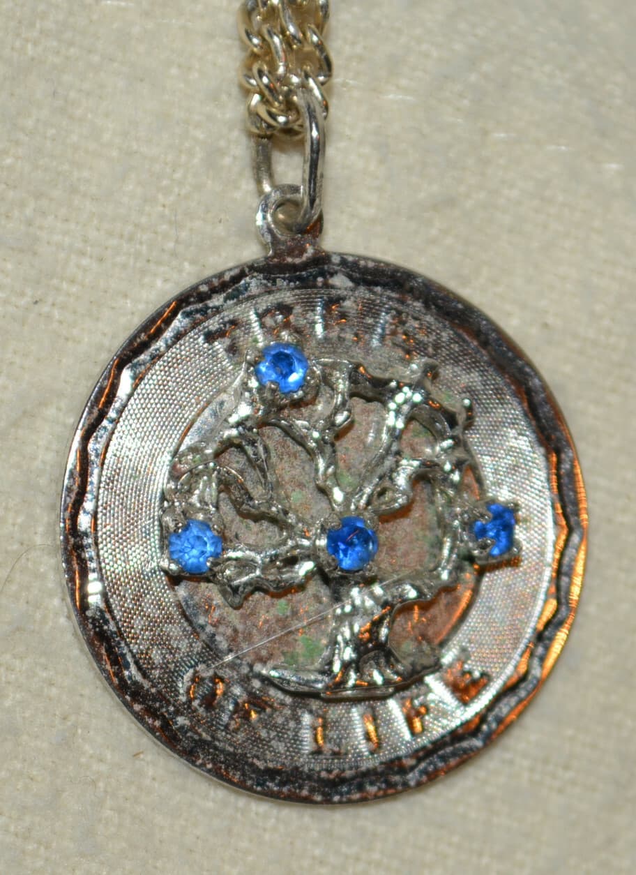 Vintage Signed 925 Sterling Silver blue stones Tree of Life Charm Pendant