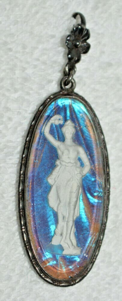 Antique Butterfly Wing GODDESS STERLING SILVER ENGLAND Pendant intaglio cameo