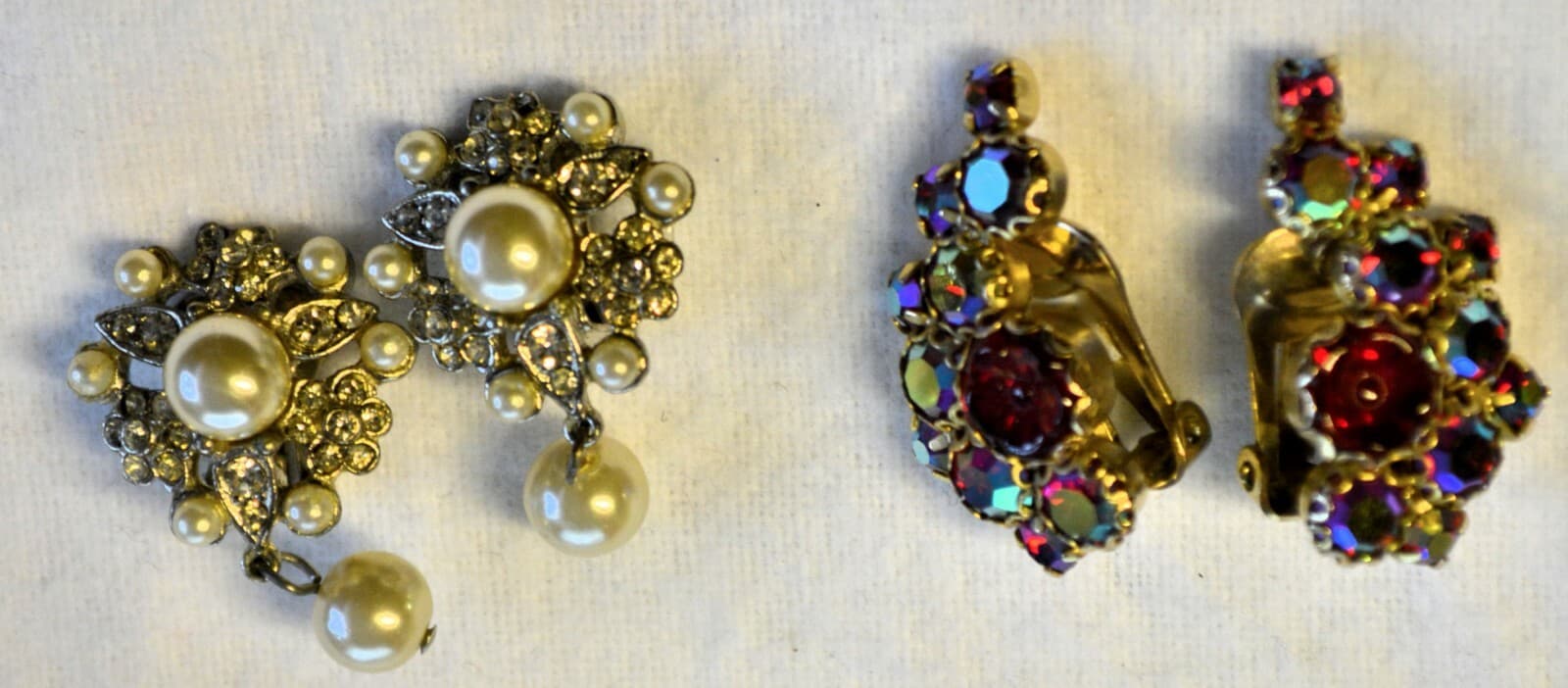 Vintage Weiss Clip Earrings & pearl rhinestone drop Lot of 2 pairs