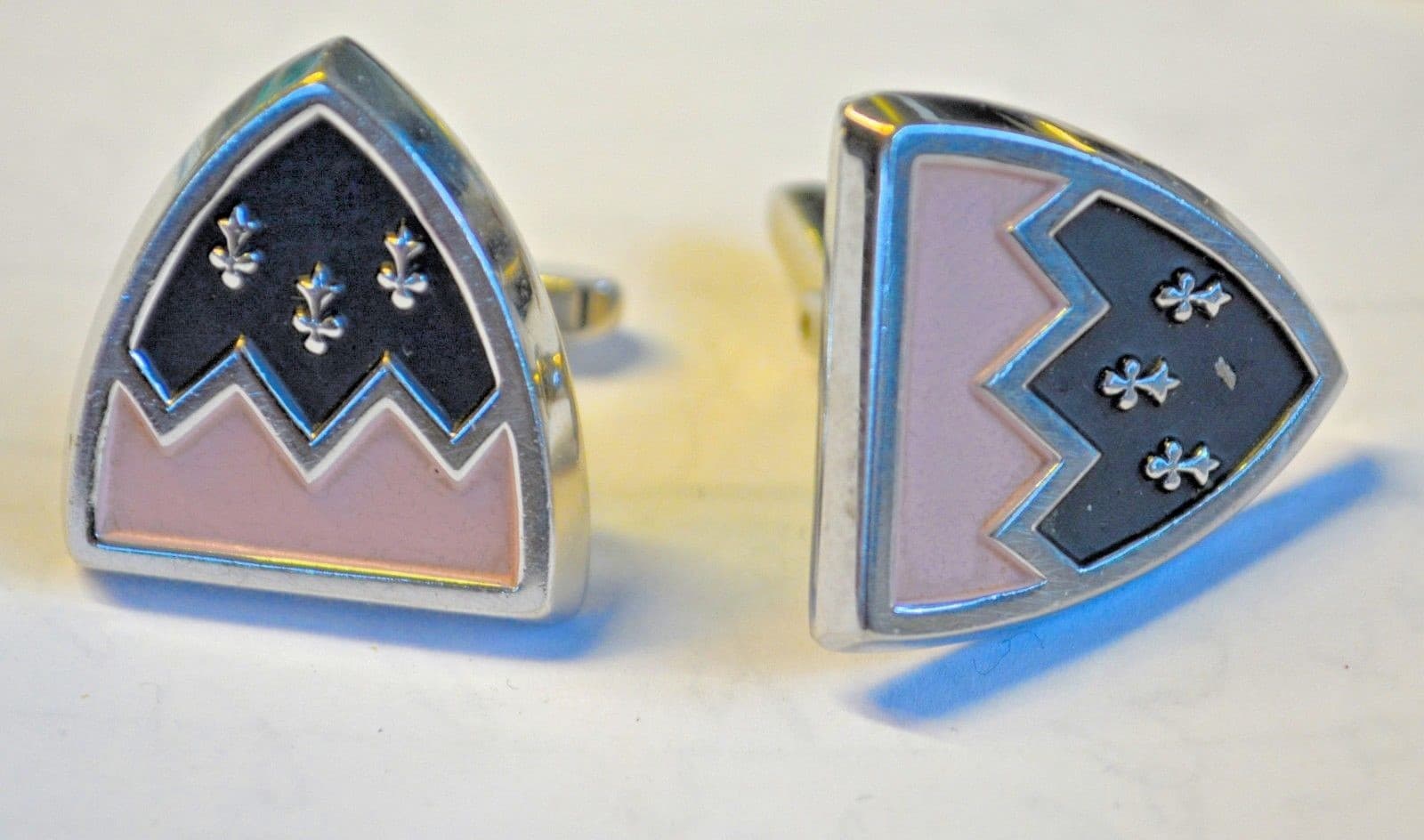 Vintage pink enamel cufflinks hickok shield silver tone