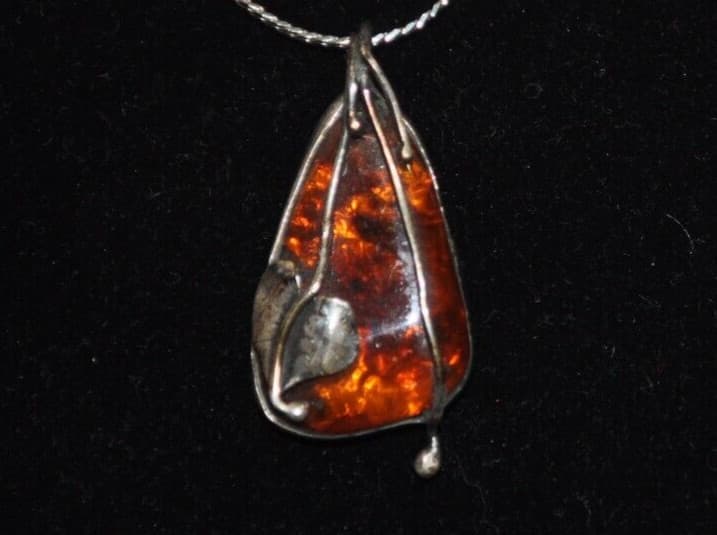 Vintage Sterling Silver with Large Amber Stone pendant quite organic to feel