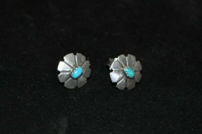 Vintage Navajo Sterling Silver Turquoise Studs Native American Earrings