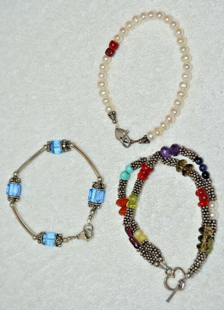 3 sterling silver pearl gemstone bracelets lot of 3 STUNNING colorful