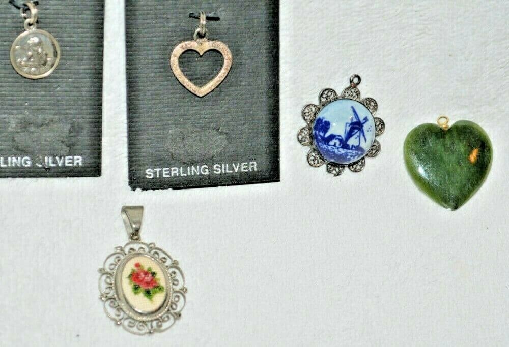 Vintage Jewelry Lot Sterling Silver Jade delft pendant filigree