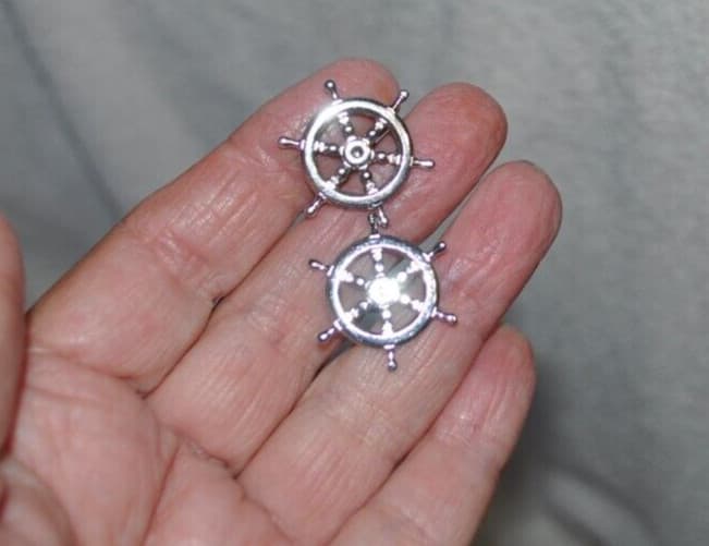 VINTAGE STERLING SILVER NAUTICAL SHIPS steering WHEEL CUFFLINKS