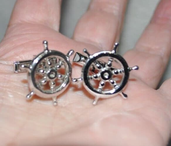 VINTAGE STERLING SILVER NAUTICAL SHIPS steering WHEEL CUFFLINKS