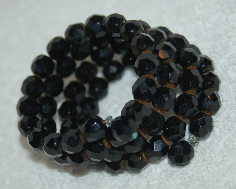 Vintage Faceted Jet Black Glass Coil Wire Wrap Bracelet estate dangle ends