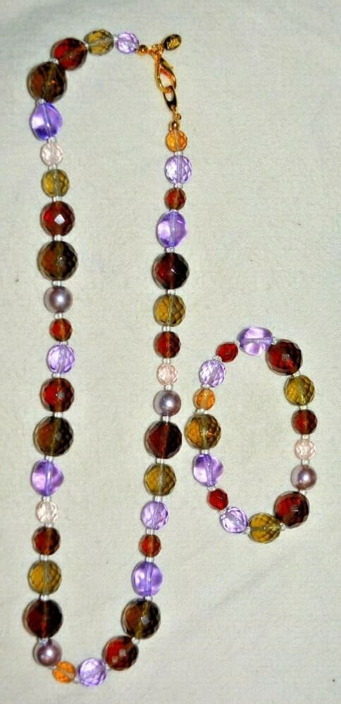 JOAN RIVERS PURPLE AMETHYST CZECH GLASS BEAD NECKLACE bracelet vintage SET