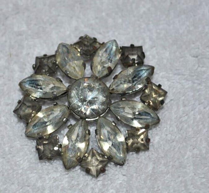Vintage Crystal Rhinestone Czech Signed Large brooch pin Estate