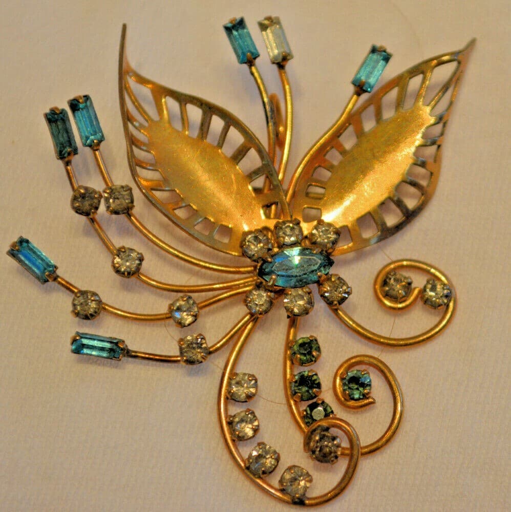 Vintage Signed HARPER 1/20 12K GF PIN Brooch / Pendant Blue Purple Rhinestones