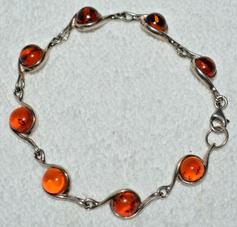Vintage Sterling Silver art moderne BAltic Amber Tennis Bracelet 7"