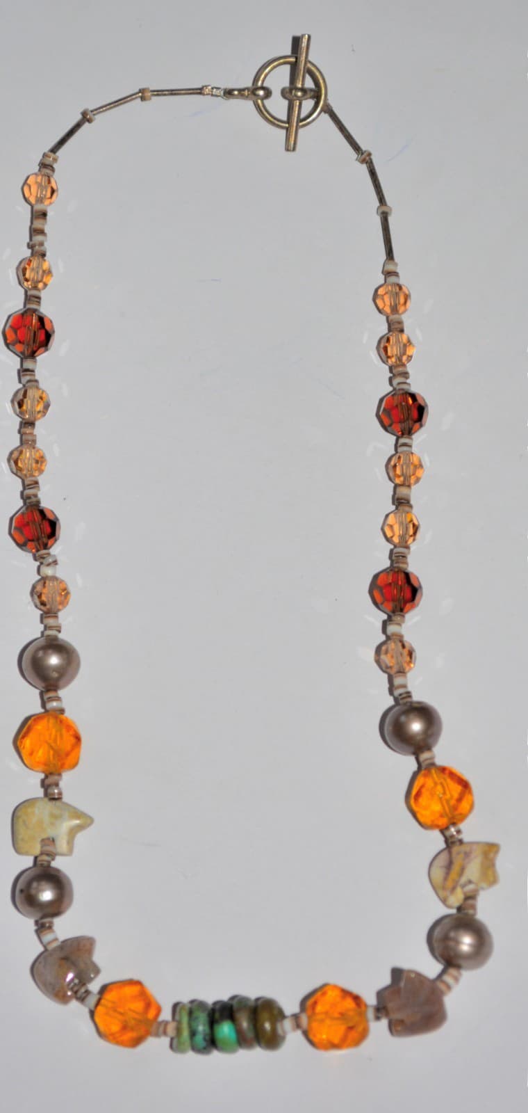 LIQUID SILVER TURQUOISE Heishi BEADed Necklace fetish bears faceted stones