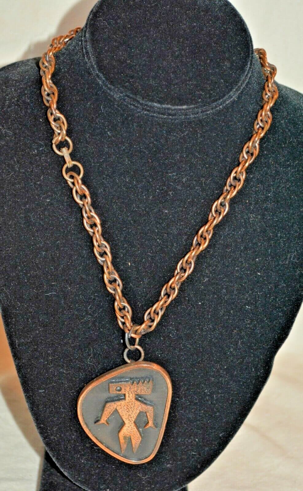 Vintage Solid Copper Mid Century Modern Brooch Modernist Pin NECKLACE ART
