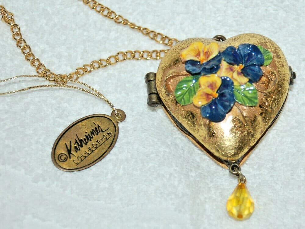 KATHERINE'S COLLECTION 2002 HEART FLORAL cute gift HINDGED TRINKET box w tag