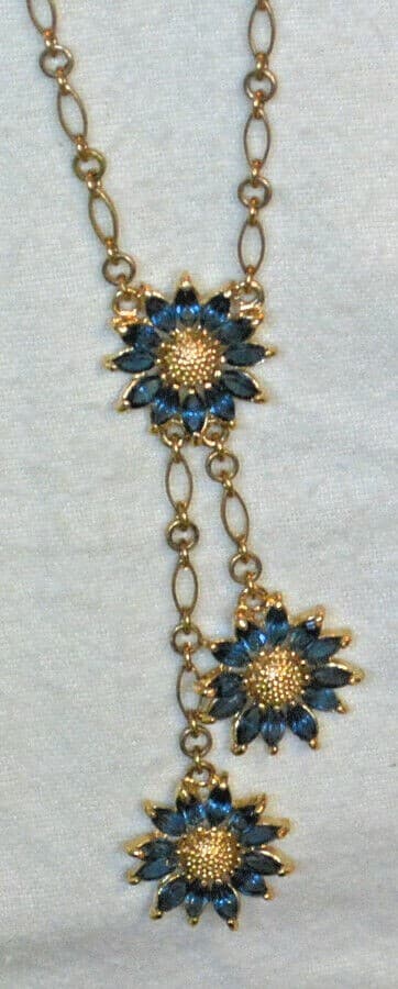 Nolan Miller BLUE Flowerful Necklace Crystals stones floral drops stunning gold