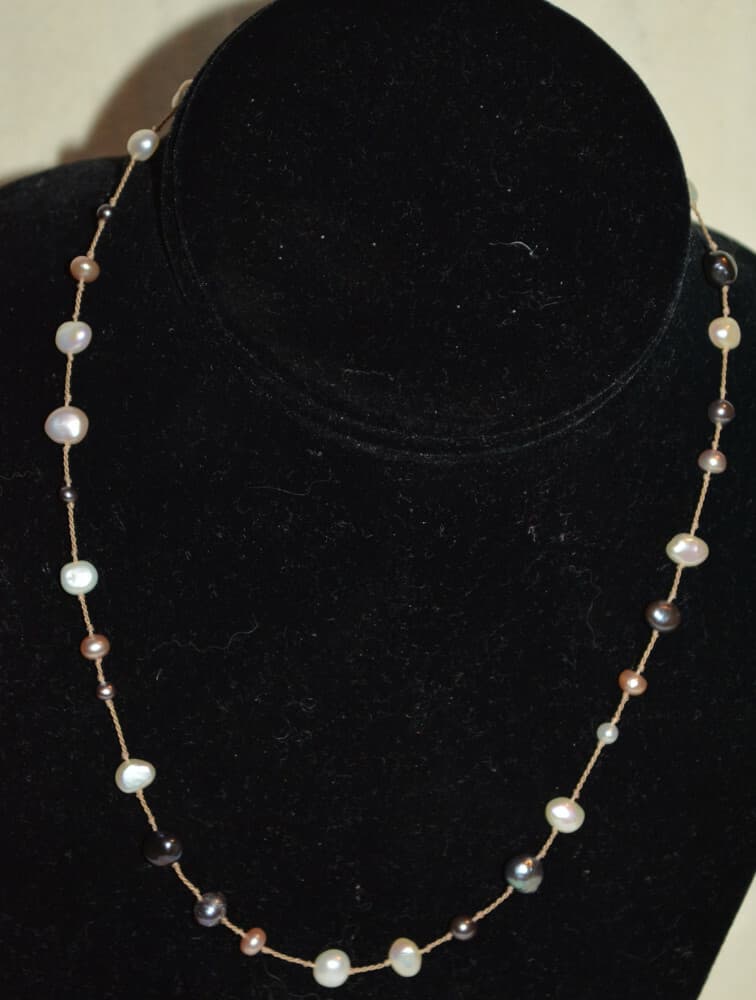 Natural Pearls Beaded Sterling silver Clasp necklace gray pink white pearl 16"