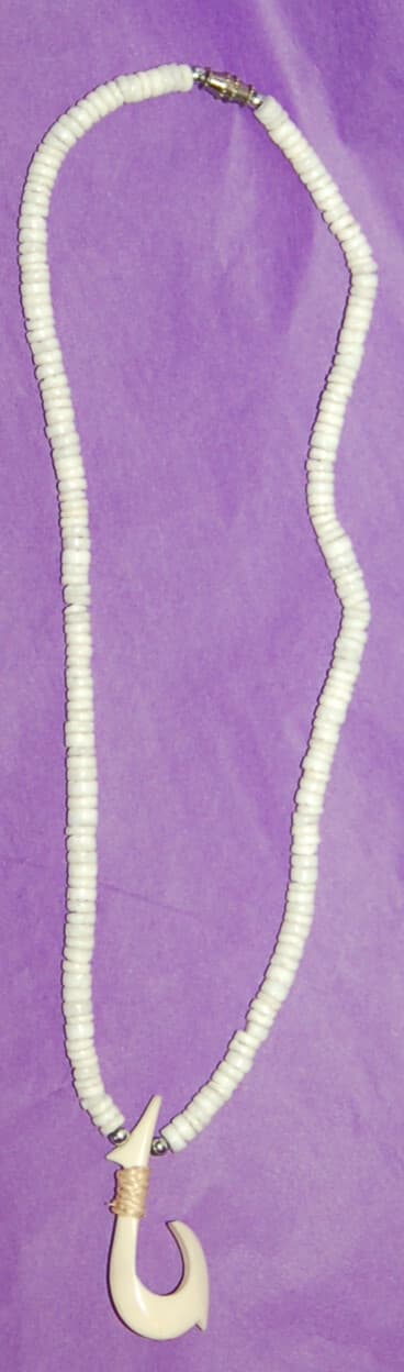 vintage Natural puka shell necklace with Fish Hook Natural Fossil pendant