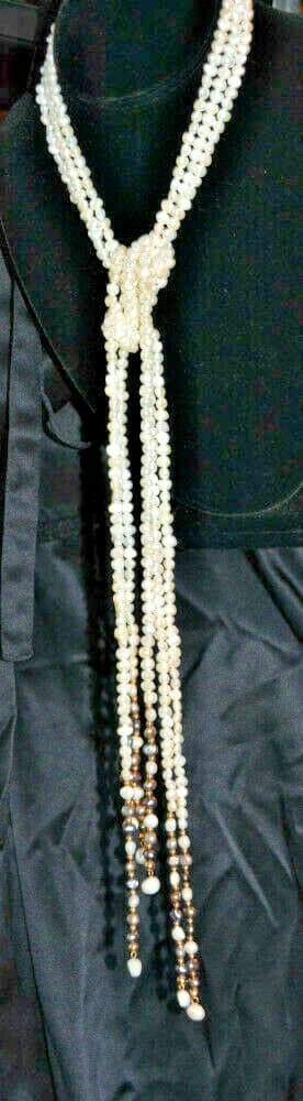 Multi-Strand genuine longest wrap it around around Pearl Lariat Necklace