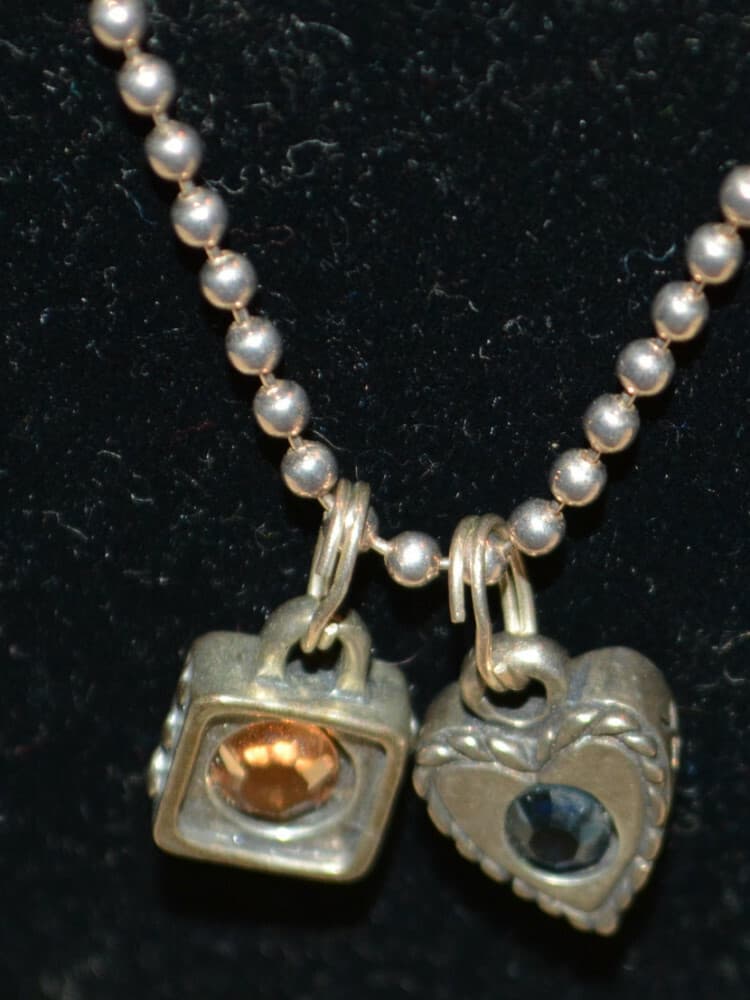 Sterling Silver ball chain ITALY Heart Lock box crystal designer necklace