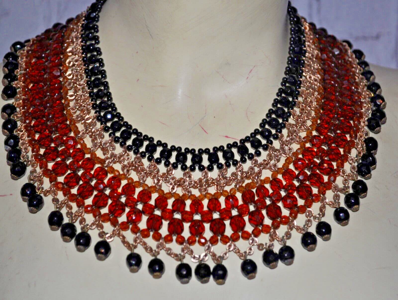 Vintage COPPOLA E TOPPO large bib collar necklace signed crystal glass beads