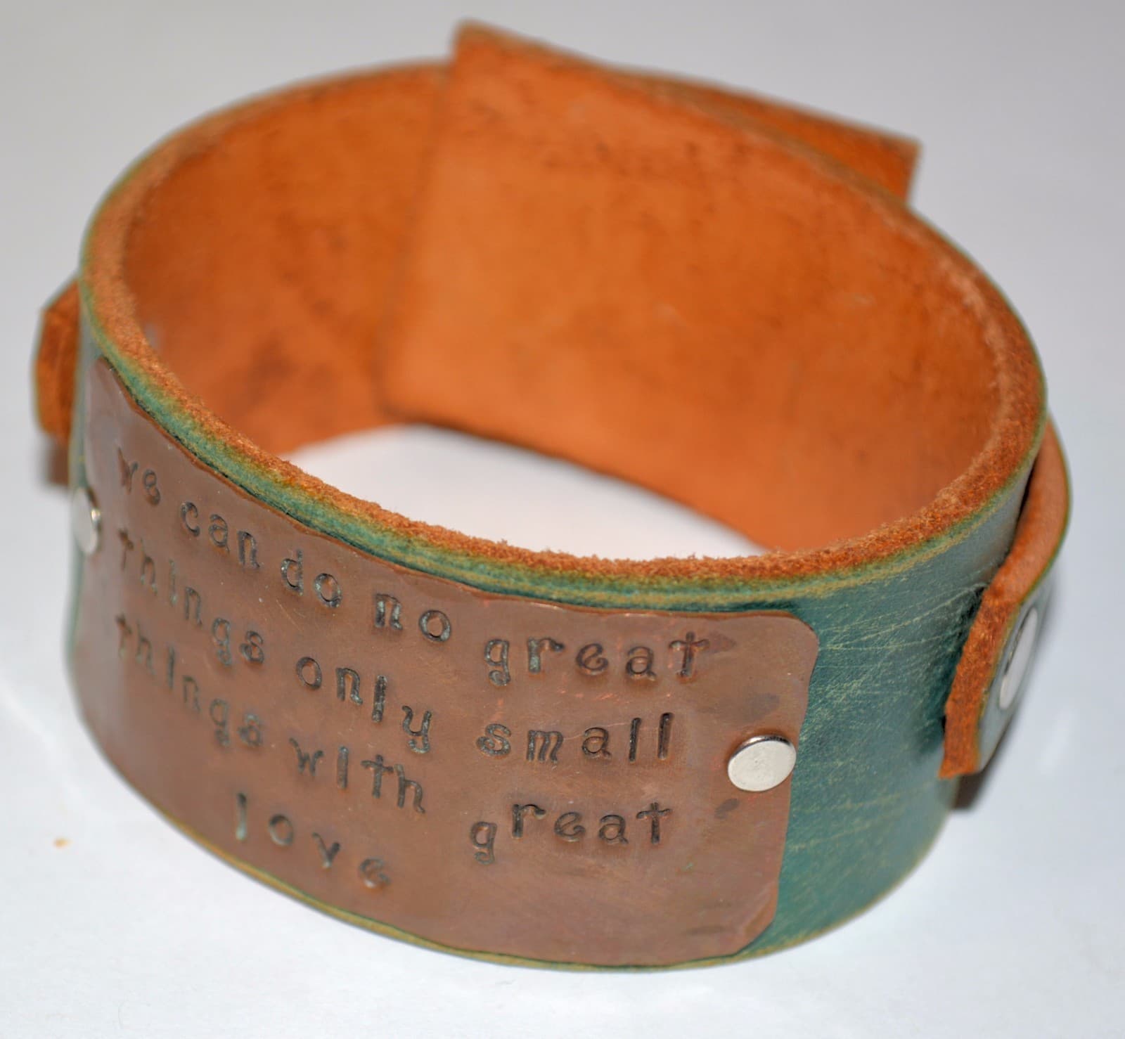 One of a kind leather copper stamped can do great things with love unisex FUN